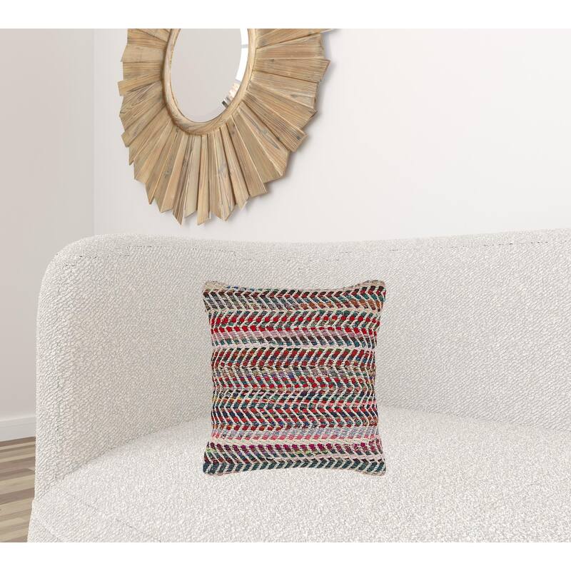 HomeRoots 18" X 18" Blue and Red Chevron Cotton Blend Zippered Pillow - Accent - Polyester