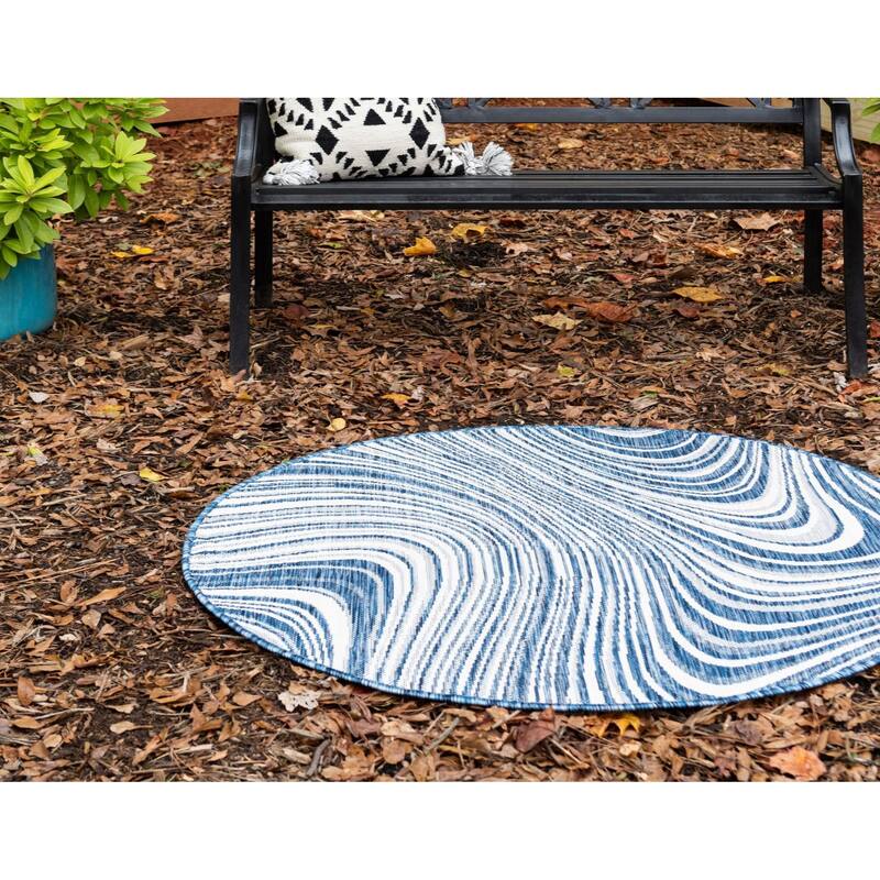 Outdoor Ucul Collection Area Rug - Blue - 4' Round