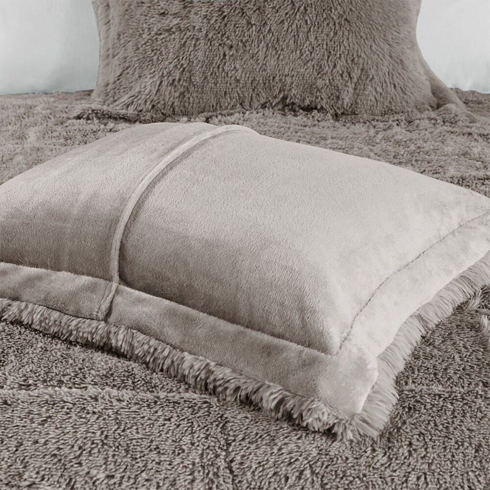 Twin Twin XL Faux Fur Comforter Set Grey 90 x 66