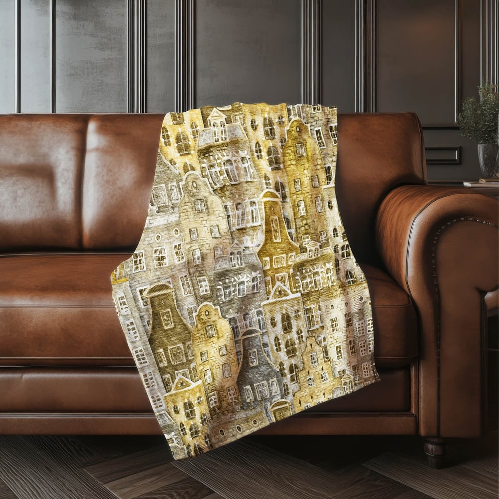 Premium Machine Washable Modern City Sherpa Throw Blanket