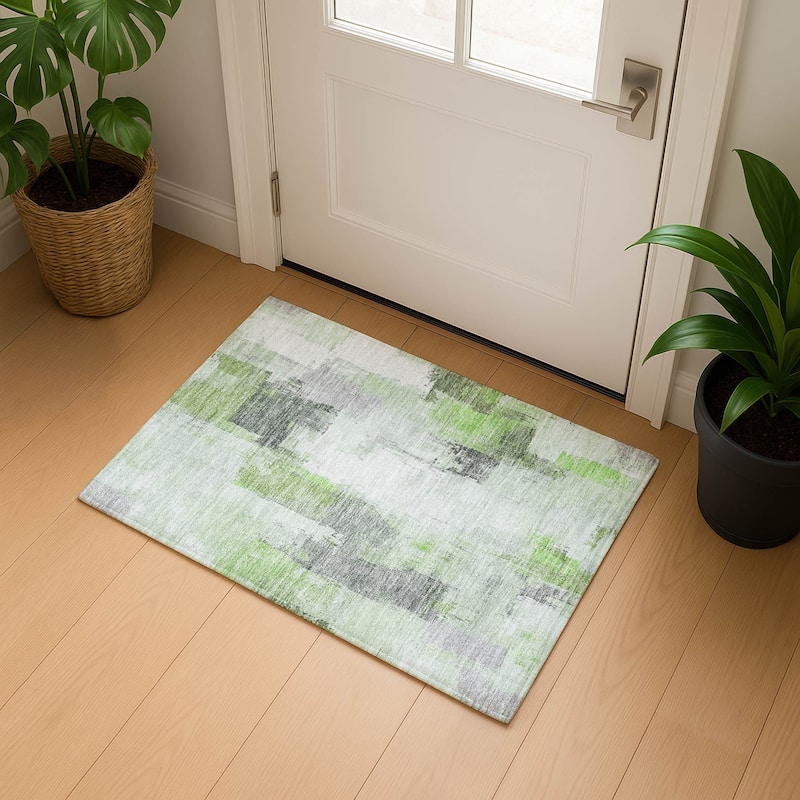 Premium Washable Super Soft Abstract Chic Mayfield Rug - Green - 1'8" x 2'6"