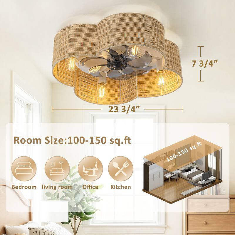 C Cattleya 7-Blade 23.75" Rattan Flower Shape Ceiling Fan with Light