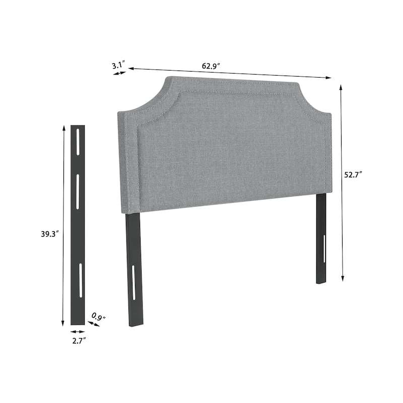 Adeco Fabric Upholstered Headboard with Nailhead for Queen Bed