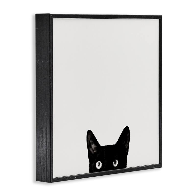 Stupell Minimal Monochrome Black Cat Peeking From Below Framed Art, 12 x 12, Design By Artist Jon Bertelli
