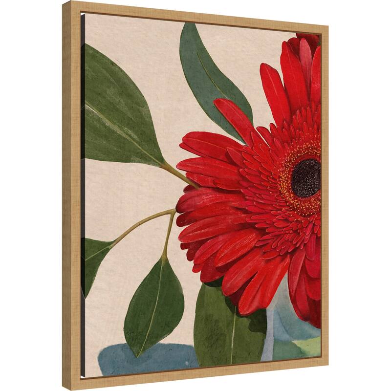 Red Gerbera Daisy Detail No. 2 by Katie Oshea (16 x 20 in.), Framed Canvas Wall Art Print