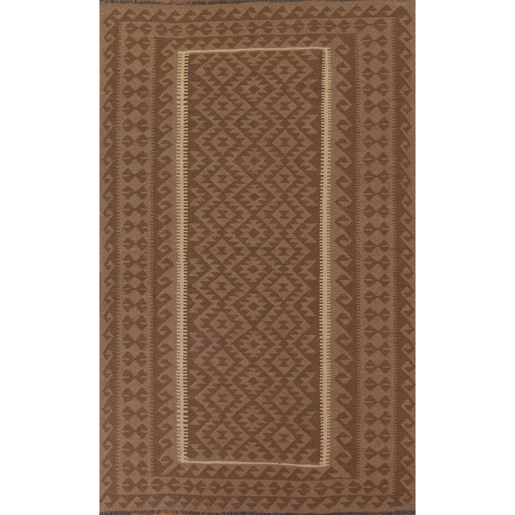 Hand Woven Oriental 100% Wool Carpet Southwestern Geometric Brown Kilim Area Rug - 9' 9'' X 6' 5''