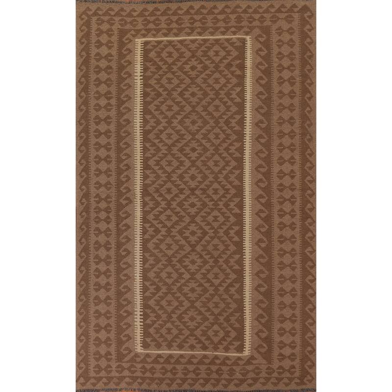 Hand Woven Oriental 100% Wool Carpet Southwestern Geometric Brown Kilim Area Rug - 9' 9'' X 6' 5''