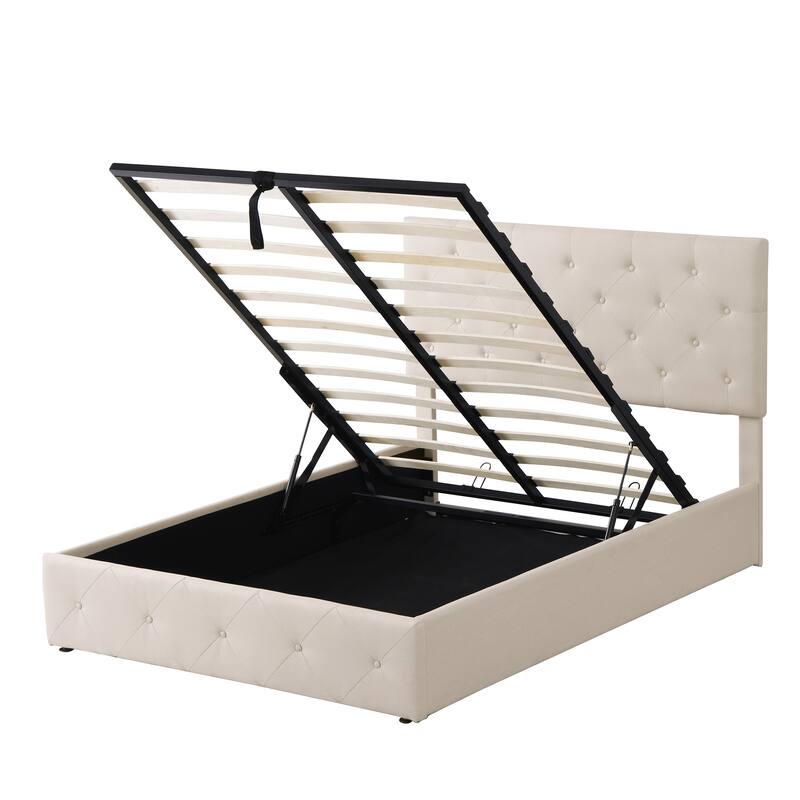 Upholstered Full Size Platform Bed with Hydraulic Storage System