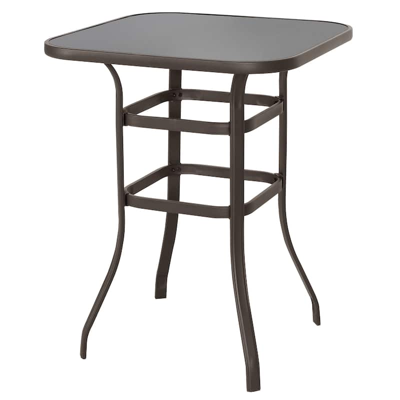 Outdoor 32 Inch Square Bar Table with Tempered Glass Tabletop