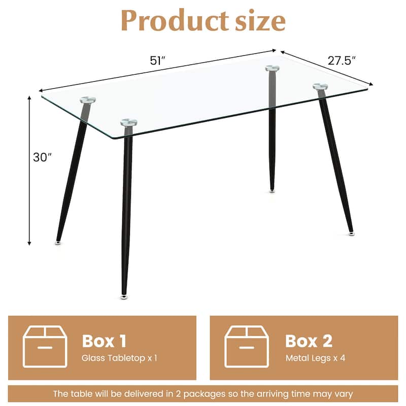 Gymax Modern Glass Dining Table Rectangular Dining Room Table W/Metal