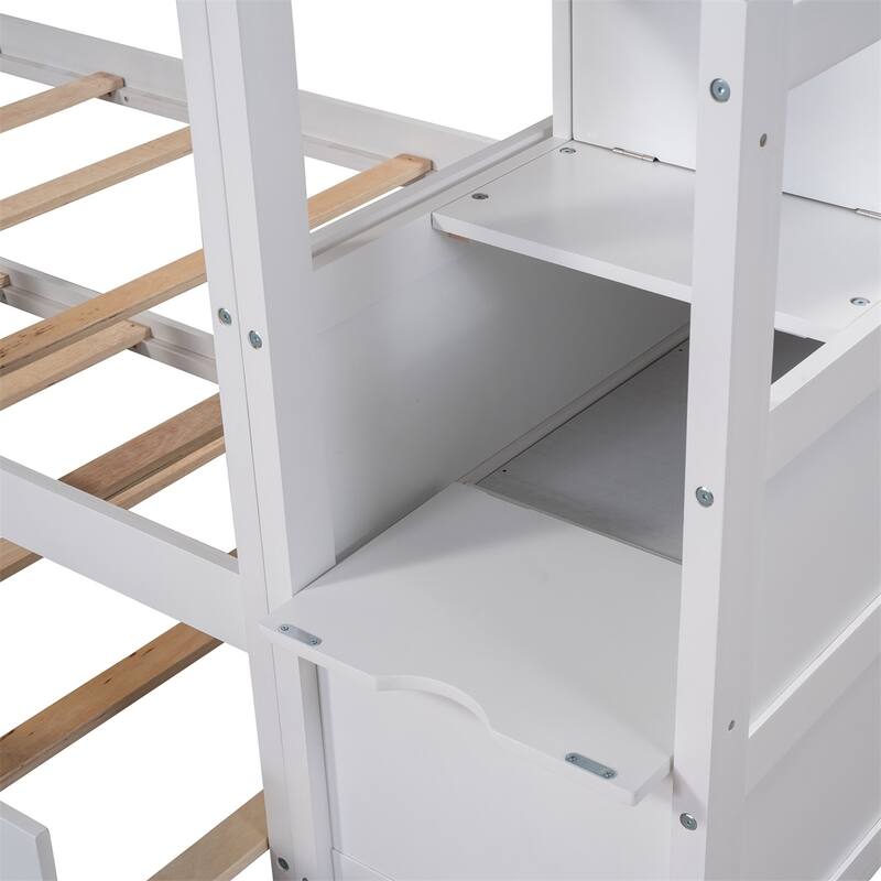 Merax Wood Bunk Bed with Twin Size Trundle and 3 Storage Stairs