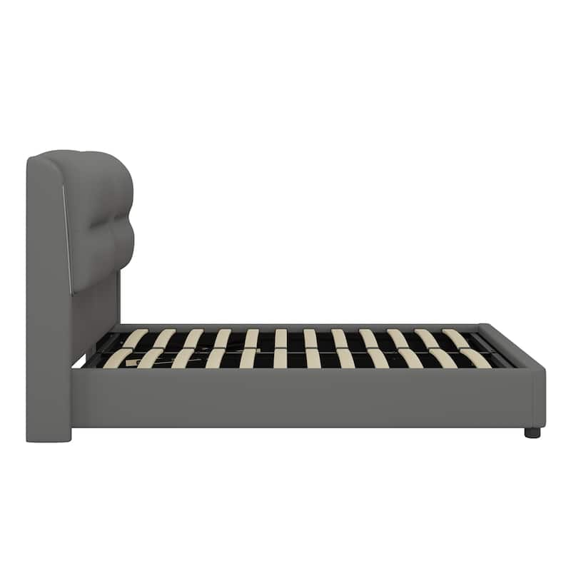 Upholstered Hydraulic Queen Size Platform Bed with Lift Up Storage and Sensor LED Lights