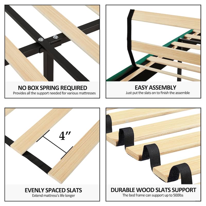 VECELO Upholstered Bed Frames with Height Adjustable Headboard