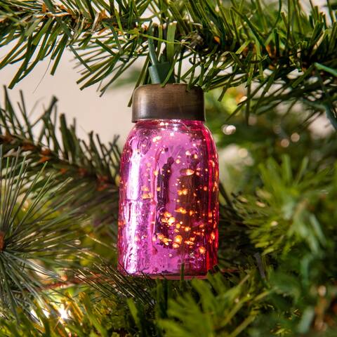 Glass Mini Mason Jar Ornament - Mercury Pink - 6 Pack