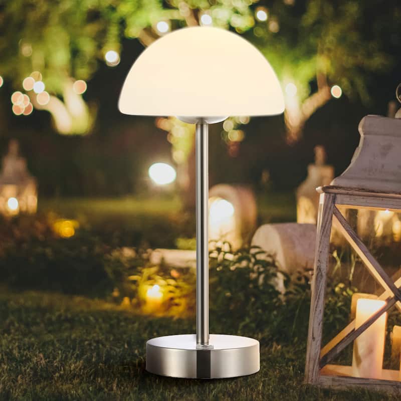 Carson 12.5" Modern Minimalist Iron Wireless Rechargeable Integrated LED Table Lamp, Nickel/White by JONATHAN Y