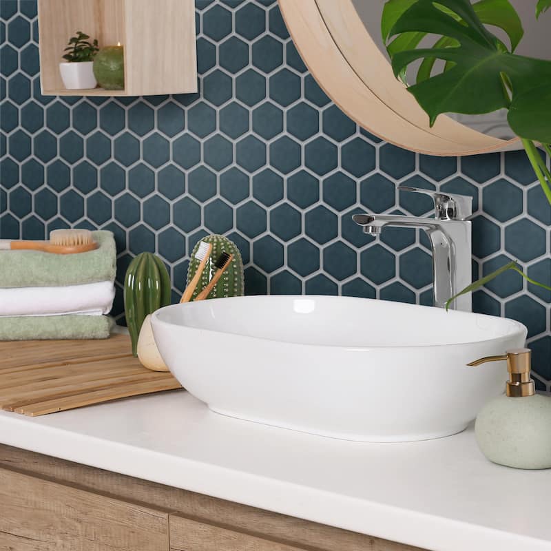 Merola Tile Tribeca 2" Hex Glacier Blue 11-1/8" x 12-5/8" Porcelain Mosaic Floor and Wall Tile