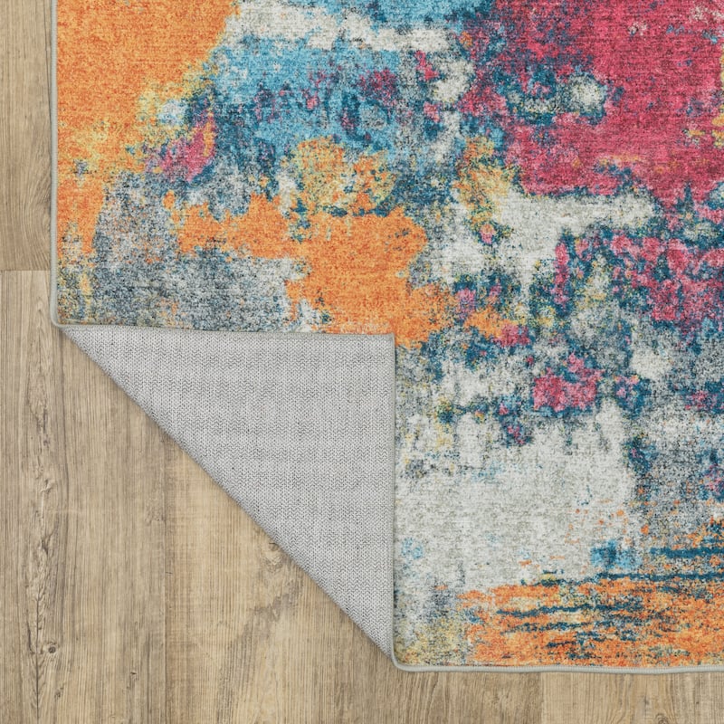 Vista Home Sunderland Abstract Washable Multi-colored Area Rug Mat
