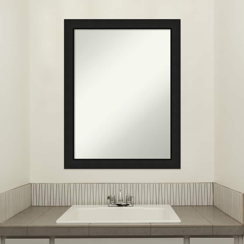 Midnight Black Narrow Non-Beveled Wood Framed Bathroom Vanity Wall Mirror - Midnight Black Narrow