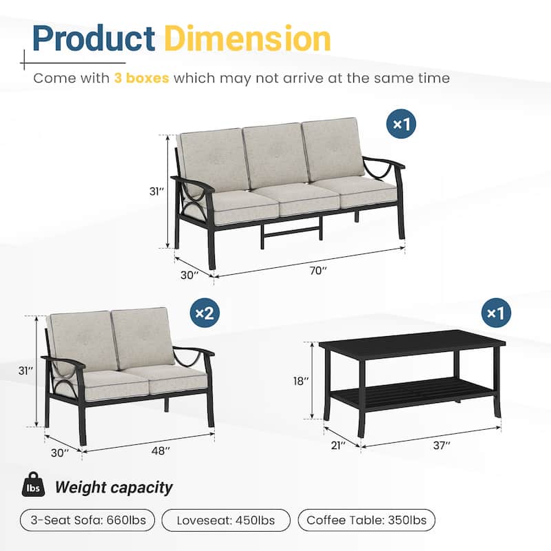 7-Person Patio Conversation Sets with Cushions - Black