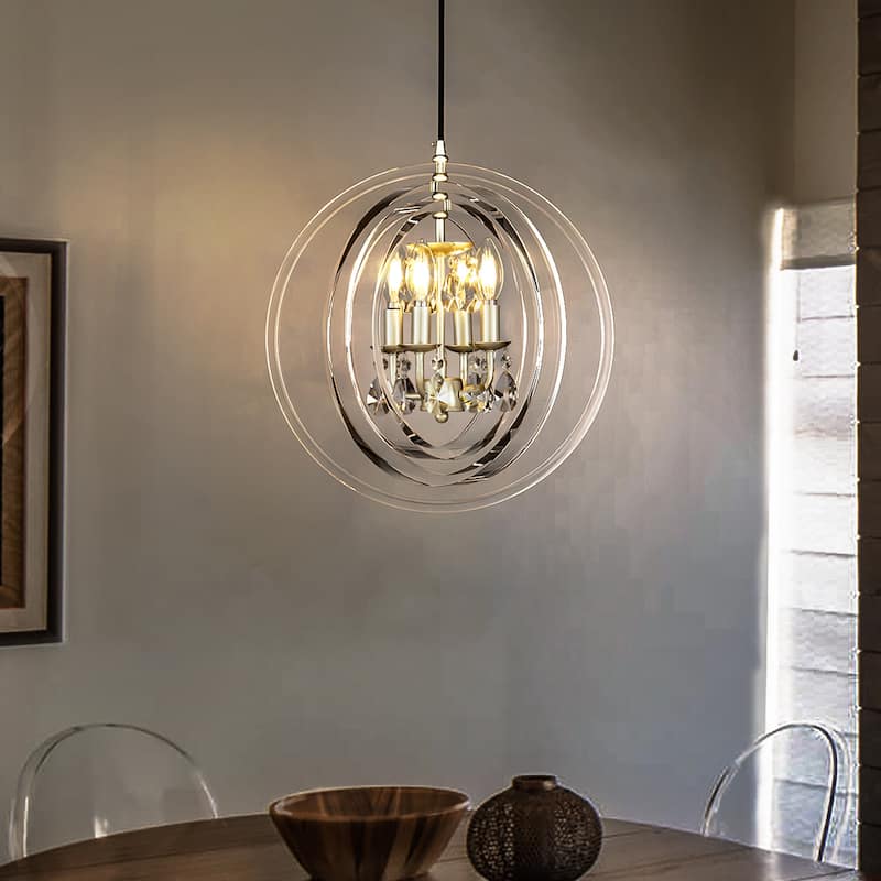 OB - 4-Light Modern Clear Globe Ghost Chandelier With Crystal And Champagne Candlestick - W16'''