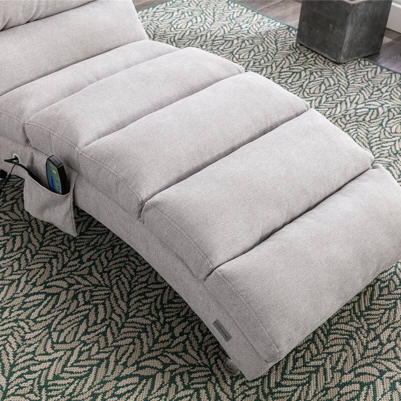 Light Grey Modern 21.65" High Back Upholstered Chaise Lounge Chair with Remote Control and Ergonomic Electric Massage