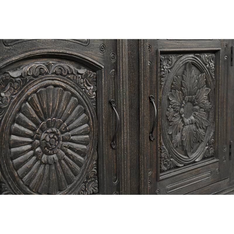 Florence Handcrafted Solid Wood Sideboard with Carved Floral Storage