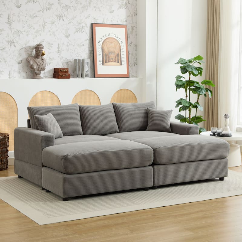 Sectional Couch Sofa for Living Room, Modern Corduroy Modular Couch with 2 Ottoman, Corduroy Sofas for Apartment, Office