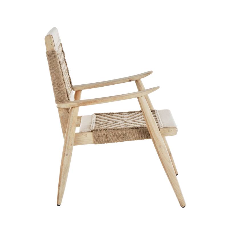 Black or White Jute Rope Handmade Living Room Accent Chair with Brown Mango Wood Frame
