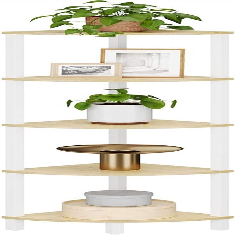 5 Tier Corner Bookshelf - 11.8"D x 11.8"W x 53.3"H - White and Nature