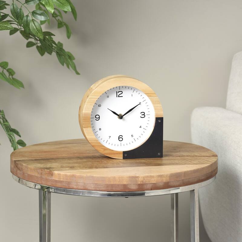 Wood Round Abstract Decorative Clock - Light Brown - Roche River Decor