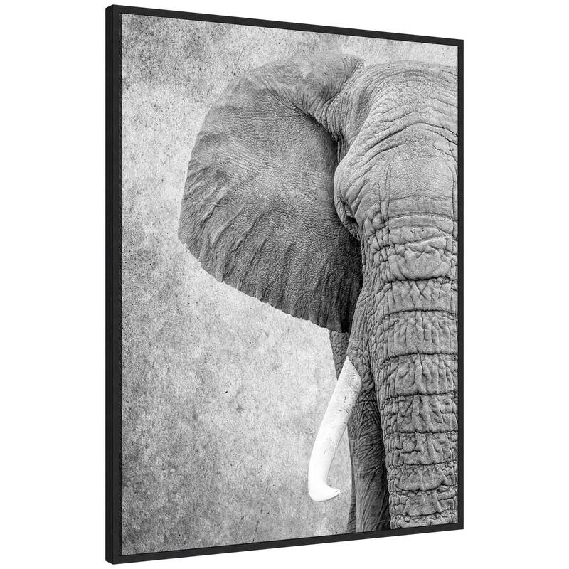Kate and Laurel Sylvie Black and White Minimalist Safari Elephant Framed Canvas by Simon Te of Tai Prints - 32x42