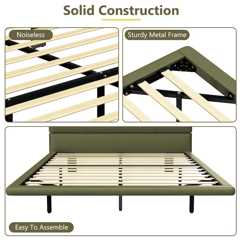 Floating Bed Frame with LED Light, Modern Platform Bed