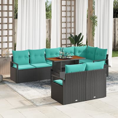 vidaXL 9 Piece Garden Sofa Set with Cushions Black Poly Rattan - 113×48×27.2