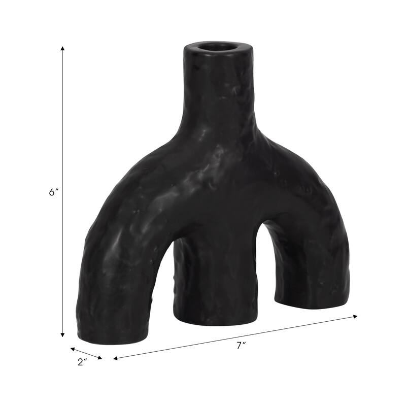 Textured Creamic Taper Candle Holder with Double Arched - Black