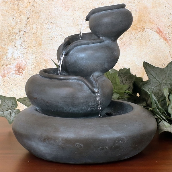 Sunnydaze 4-Tier Flowing Clay Bowls Indoor Tabletop Water Fountain - 9-Inch