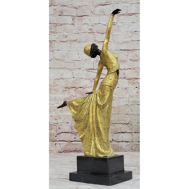 Gold Patina Egyptian Dancer By Romanian Artist Chiparus Bronze Sculpture Statue Sale
