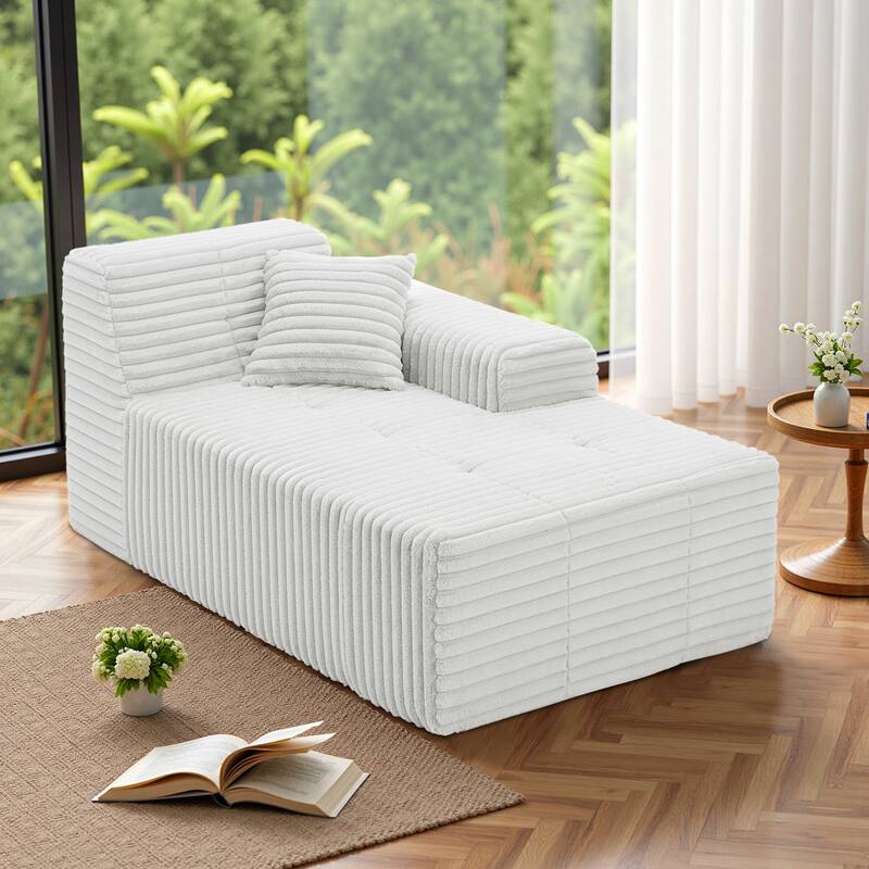 Corduroy Oversized Low-back Modular Loveseat Chaise with Pillow