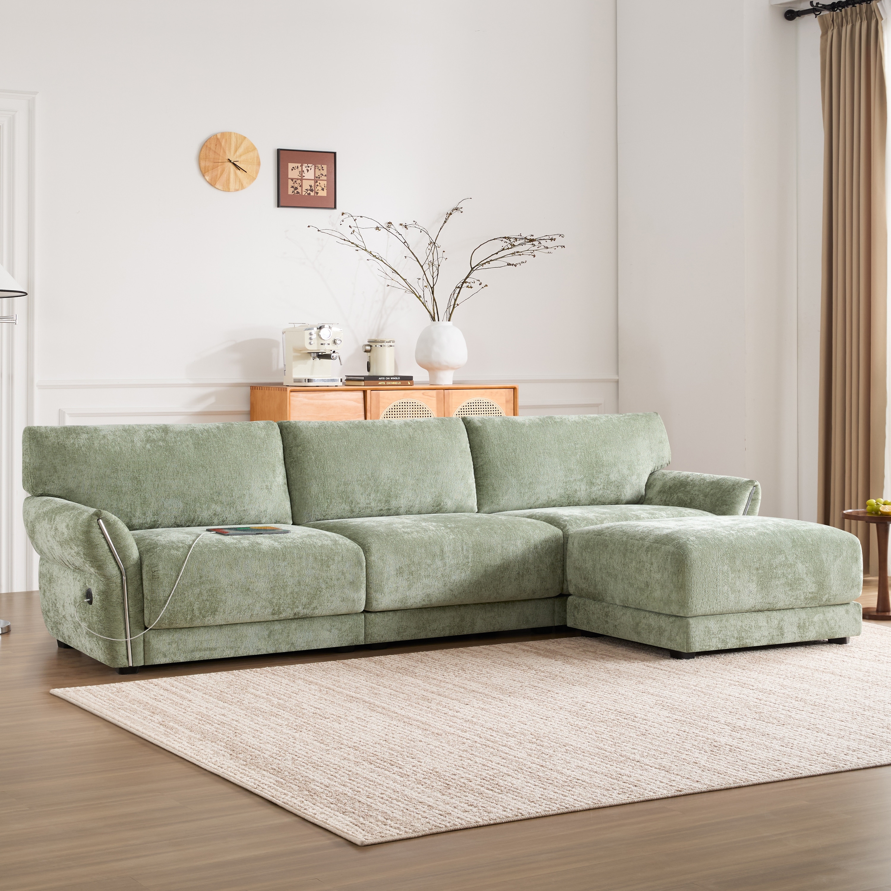 Oversized Cloud Couch L Shaped Sectional Couches for Living Room Chenille 4 Seat Sofa with Ottoman, USB and Type-C Port