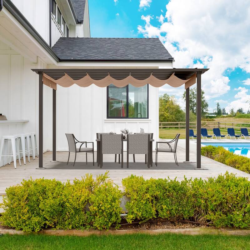 10 ft. x 13 ft. Aluminum Outdoor Pergola with Retractable Shade Canopy