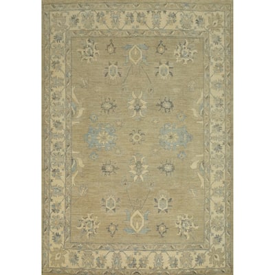 Vegetable Dye Wool Oushak Turkish Large Rug, Floral Geometric Carpet - 14' 10'' X 11' 9''