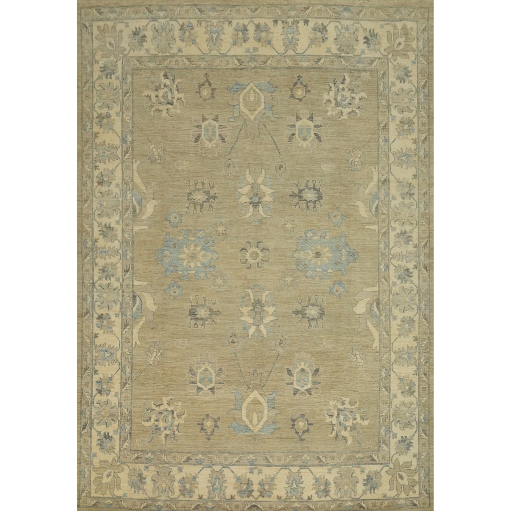 Vegetable Dye Wool Oushak Turkish Large Rug, Floral Geometric Carpet - 14' 10'' X 11' 9''
