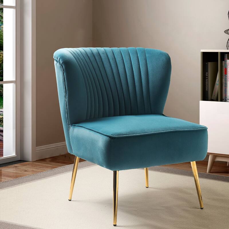 Monica Living Room Armless Accent Comfy Chair with Tufted Back and Metal Legs by HULALA HOME