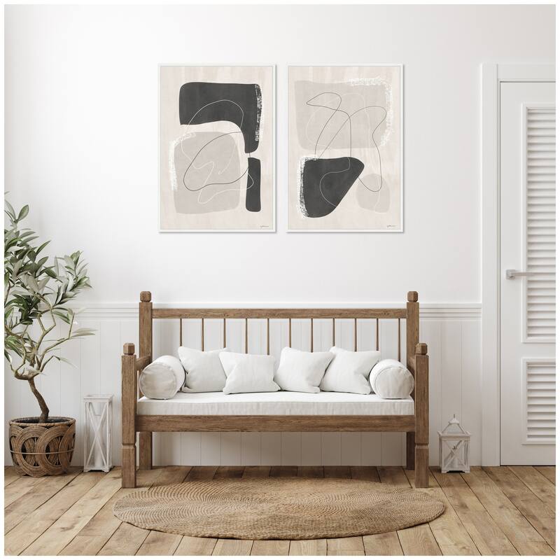 Kate and Laurel Abstract Shapes 01 & 02 2 Piece Framed Canvas Wall Art Set by Gabrielly Guedes