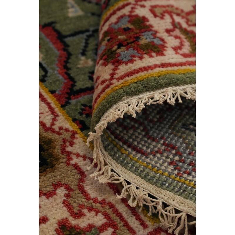 Hand Knotted Oriental 100% Wool Carpet Transitional All-Over Green Oushak Runner Rug - 9' 11'' X 2' 6''