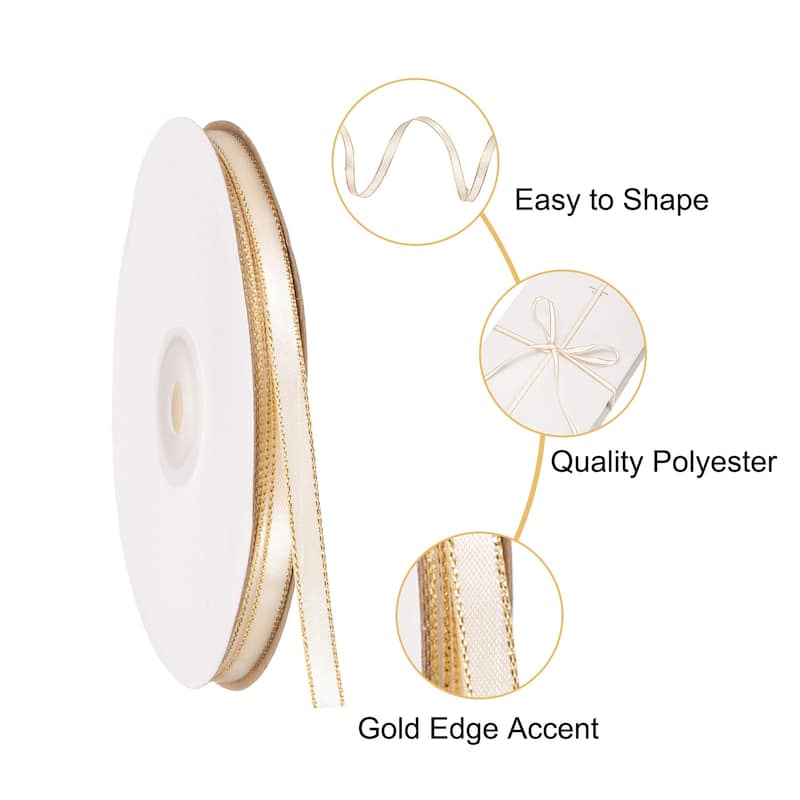 Satin Ribbon with Gold Edge, 1/4 Inch x 50 Yards Double Face Ribbon