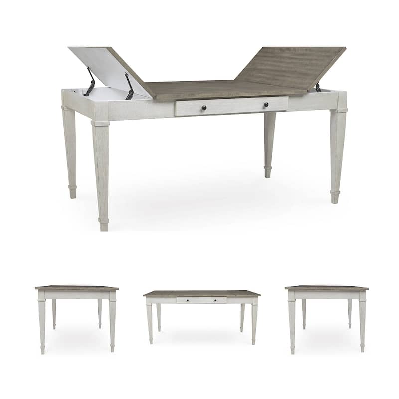Skempton Casual Rectangular Dining Room Table with Storage, White/Light Brown