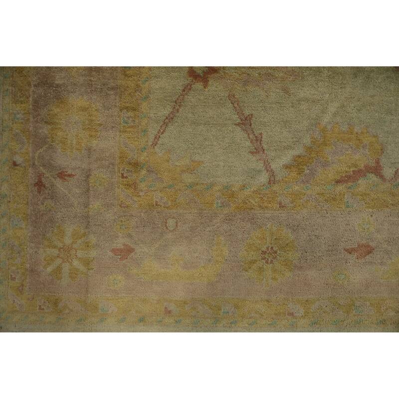Hand Knotted Oriental 100% Wool Carpet Transitional All-Over Green Oushak Area Rug - 12' 10'' X 10' 5''