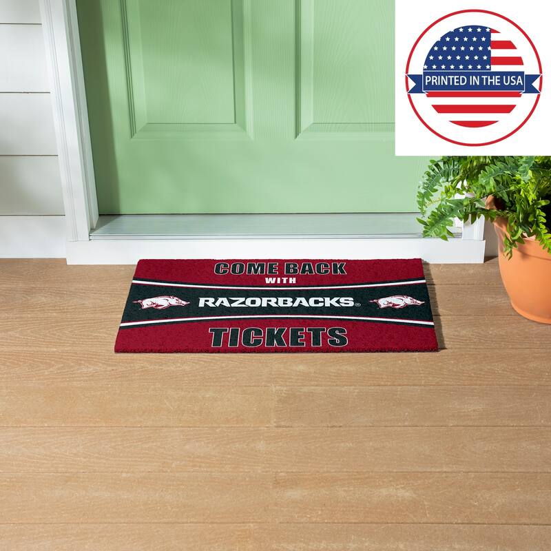 University of Arkansas 28 in. x 16 in. PVC "Come Back With Tickets" Trapper Door Mat