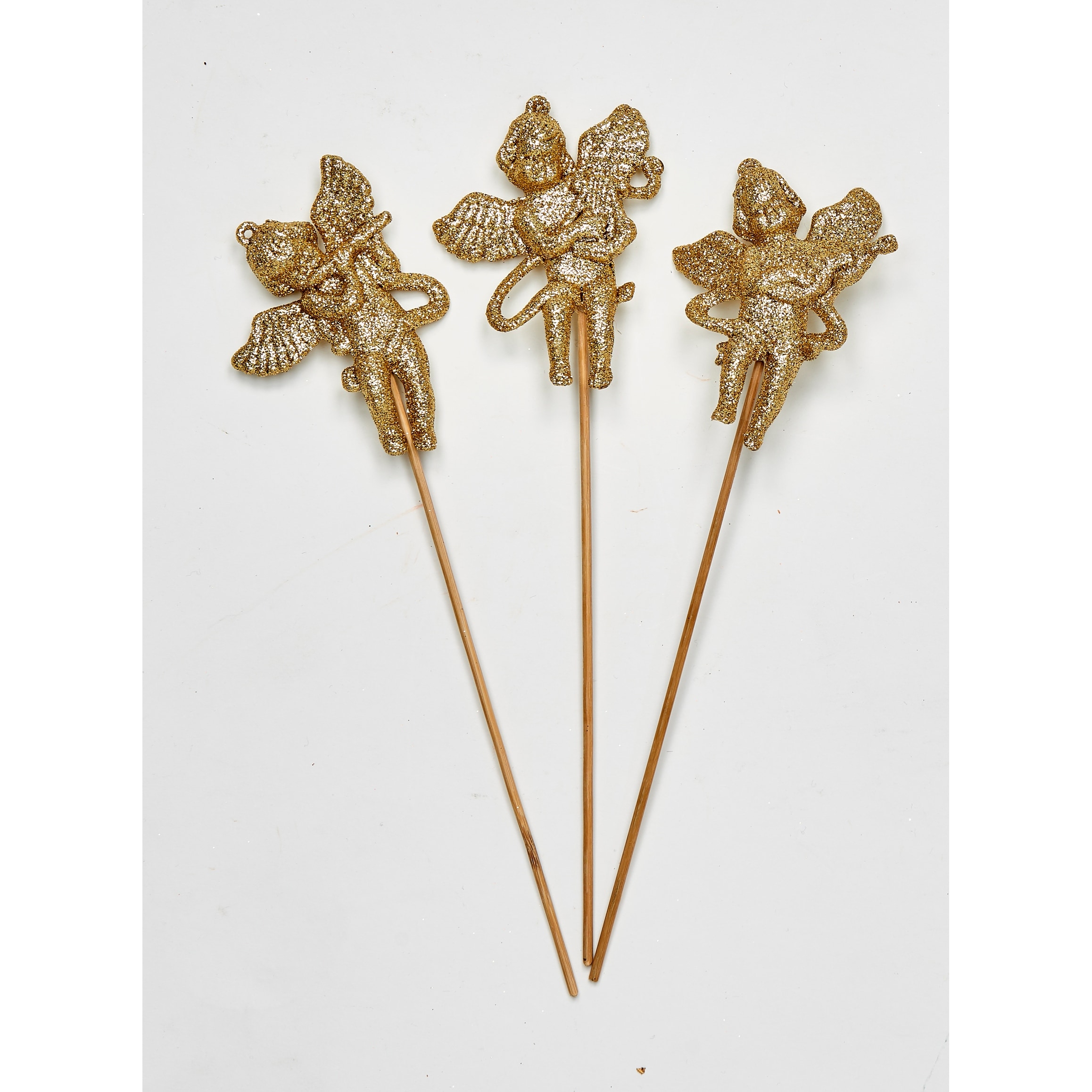 4" Glittered Angels with Musical Instruments on 6" Pick, 3 Assorted, Set of 12 - 10