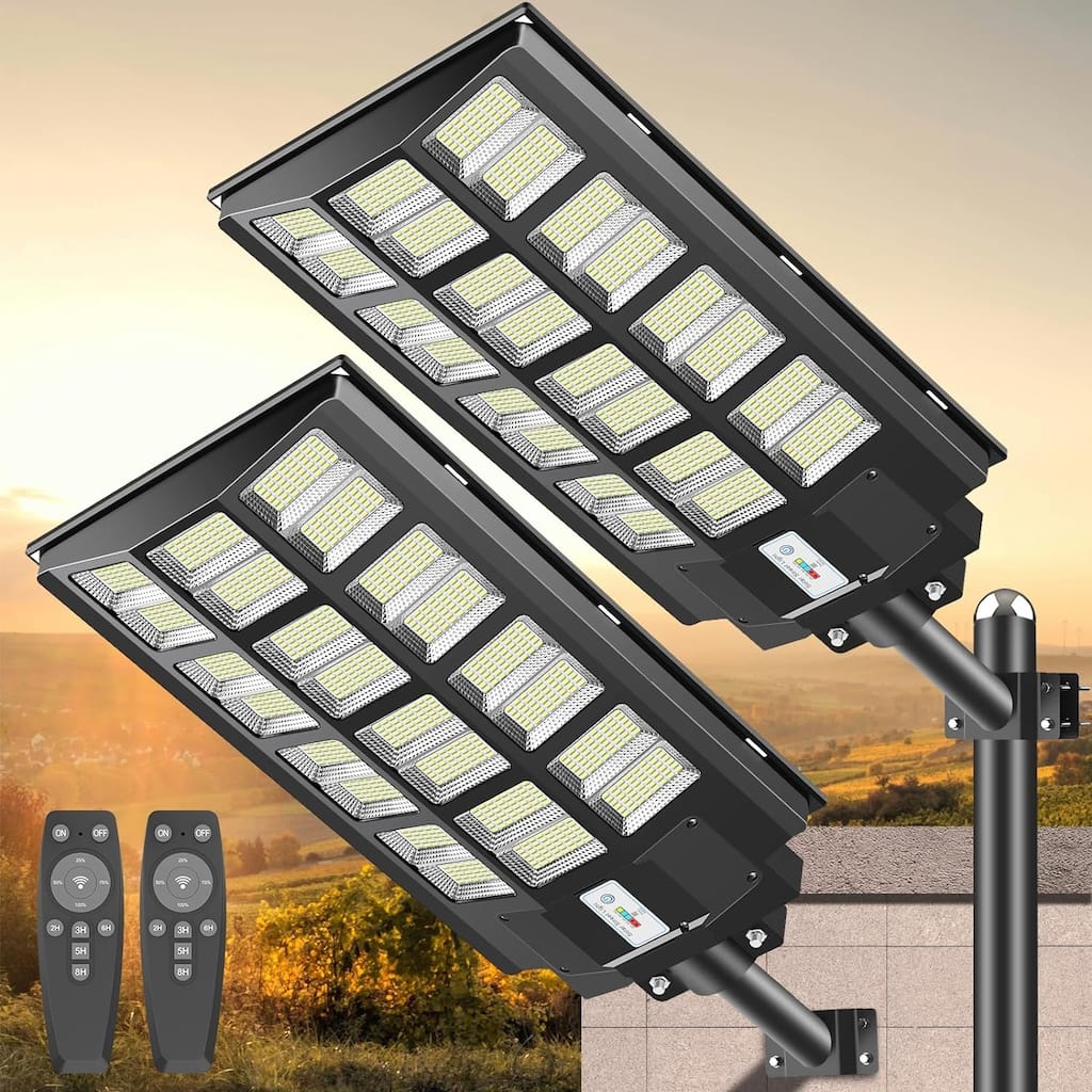 2-Pack Solar Street Light 260000LM LED Solar Flood Lights Outdoor with Remote Control - 3200W